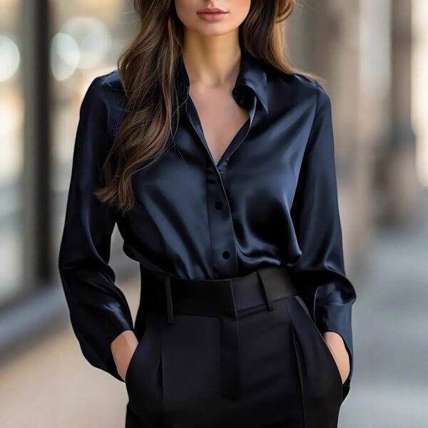 Solid Color Fashion Elegant Long Sleeve Button Shirt Women's Clothing - Image 6