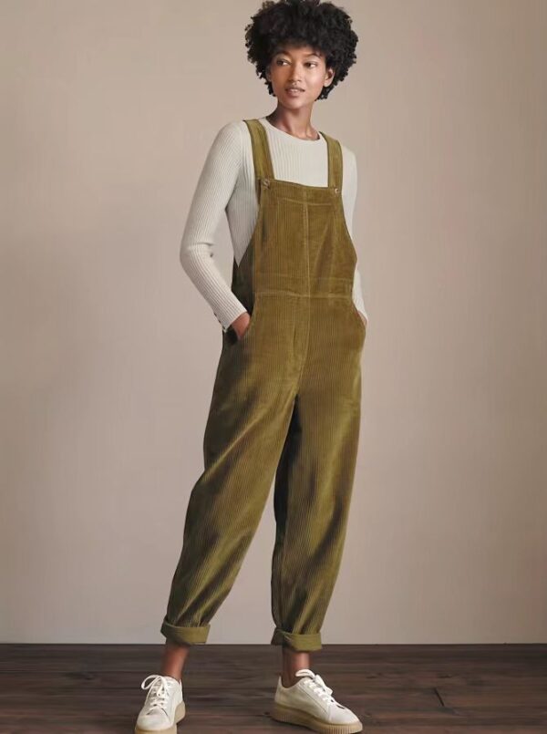Corduroy Bib Overalls With Buttons And Pockets Fashion Casual Jumpsuit Loose Straight Pnats For Women - Image 8