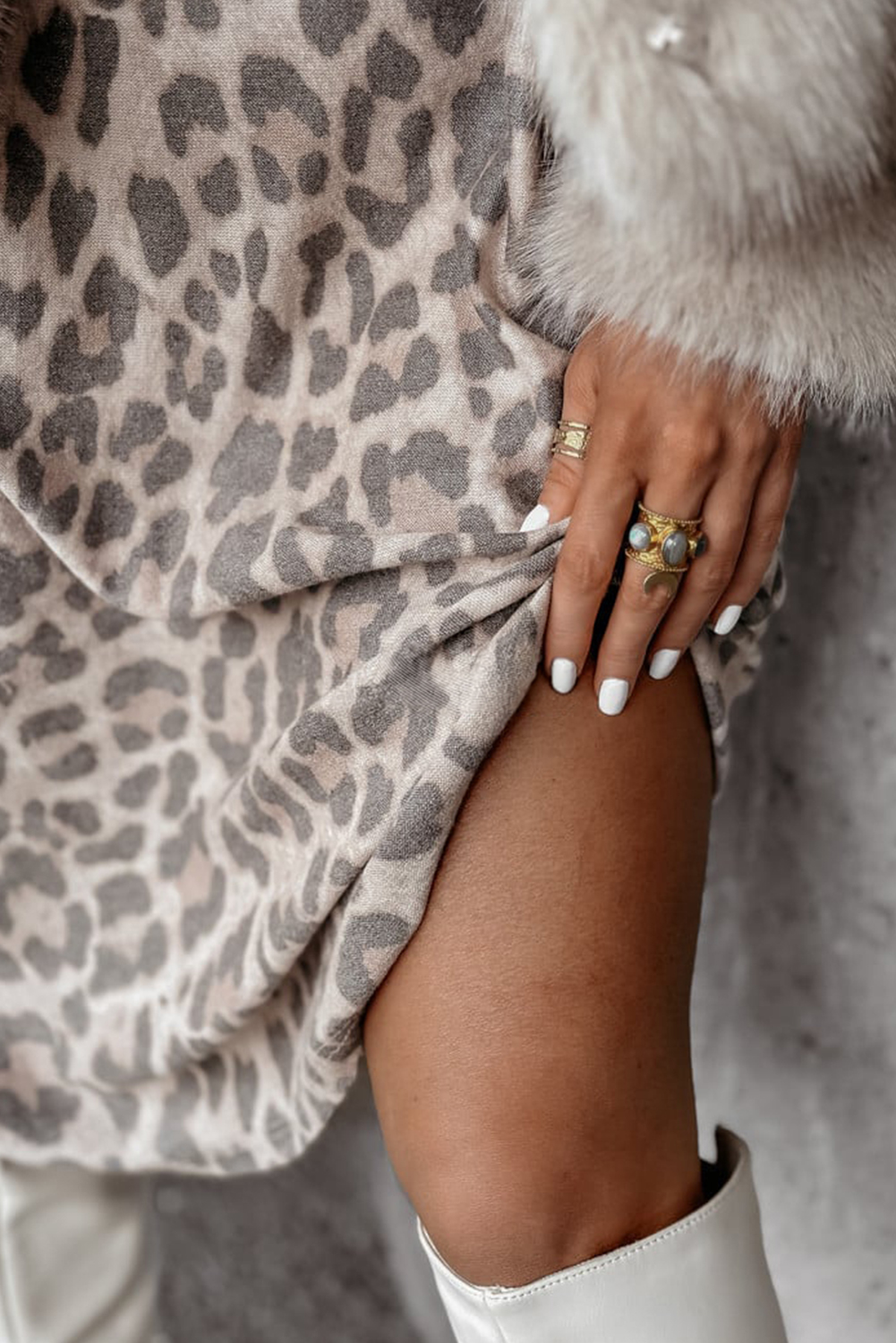 Gray Leopard Print V Neck Loose Fit Mini Dress - Image 8