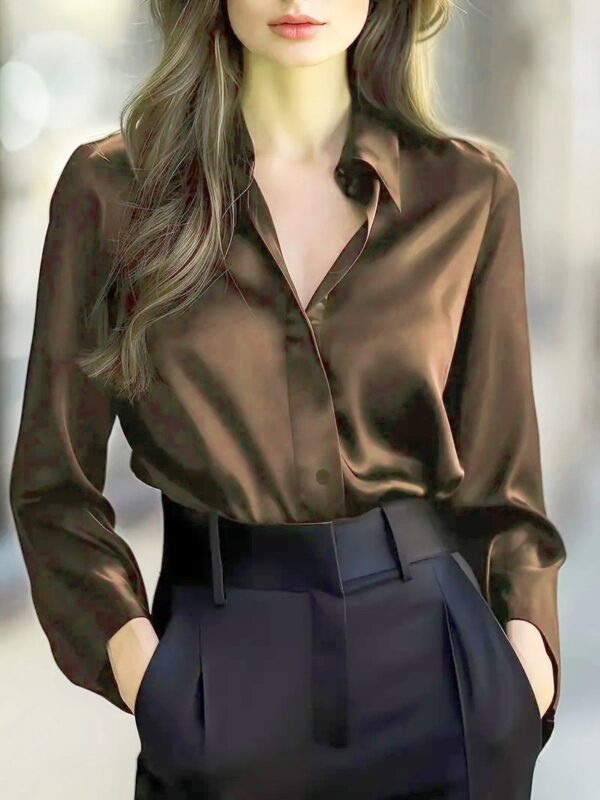 Solid Color Fashion Elegant Long Sleeve Button Shirt Women's Clothing - Image 2