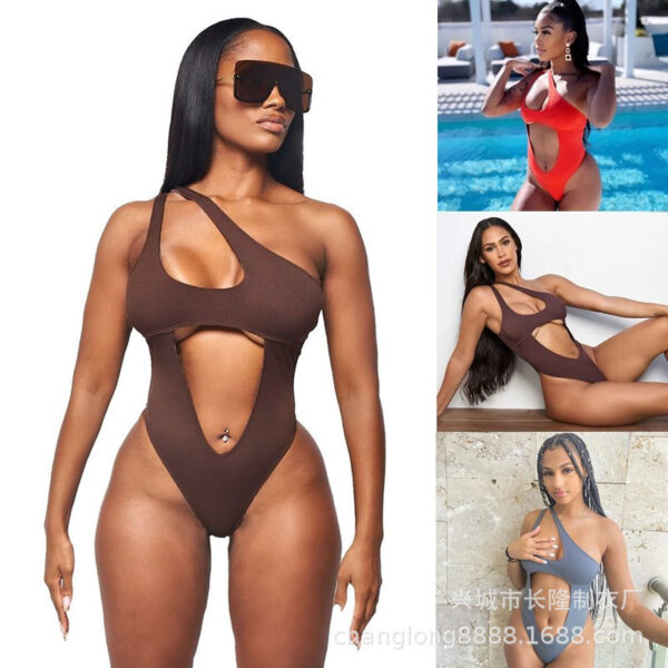 Knitted Ladies Dress Sexy One-Shoulder Swimsuit - Image 2