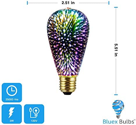 2 Pack Infinity 3D Fireworks Effect ST19 LED Light Bulb - 3W 120V Fairy Multicolor Disco Party Light, Stain Glass Colorful Bulb - - Image 5