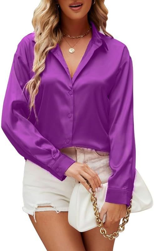 Loose-fit Faux-silk Long-sleeve Satin Top - Image 3