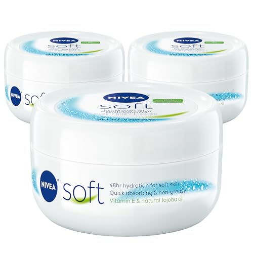 NIVEA Soft Refreshingly Soft Moisturizing Cream for Face, Body and Hands, Lightweight, Non-Greasy, 48-Hour Body Moisturizer with Jojoba Oil and Vitamin E, 6.8 Oz Jar, Pack of 3 Beauty & Personal Care - Size : 6.8 Ounce (Pack of 3)