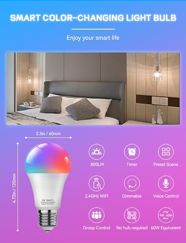 Vanance Smart Light Bulbs 4Pack with Remote, A19 E26 800LM LED Color Changing Light Bulb, WiFi & Bluetooth 5.0, Warm to Cool White, Dimmable, RGB Smart Home Lighting Work with Alexa Google Assistant - - Image 7
