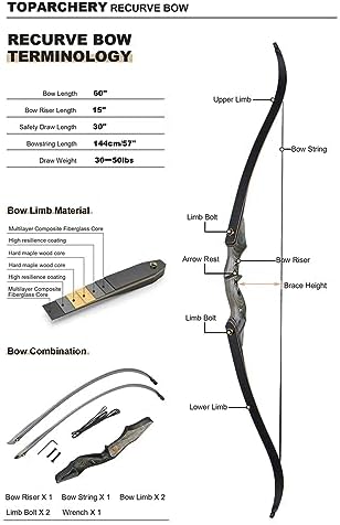 60'' Archery Recurve Bow Takedown Bow Hunting Bow and Arrow Set Adult Target Practice Competition Survival Longbow Right Hand 30-50lbs with 6pcs Fiberglass Arrows (40lbs) : Sports & Outdoors - Image 11