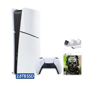 PlayStation 5 Slim Upgraded 2.8TB Digital Edition Call of Duty Modern Warfare II Bundle and Mytrix Controller Charger - White, Slim PS5 2.8TB PCIe SSD Gaming Console : Video Games
