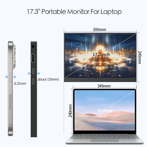 StarXnDa 17.3''Portable Laptop Monitor,2.5K (2560 * 1440p) 144hz IPS HDR Gaming,HDMI USB-C Ports Magnetic Case & VESA Portable Monitor for Laptop PC Mac Switch PS5 Xbox : Electronics - Image 3