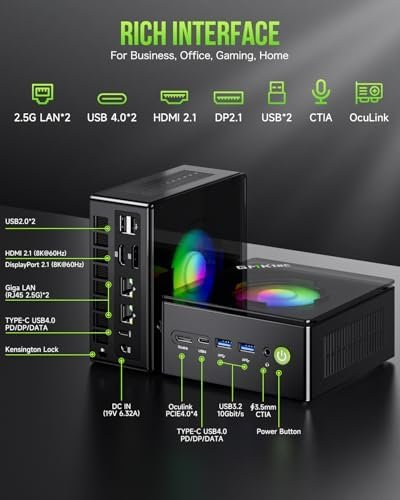 GMKtec Gaming PC, K11 AMD Ryzen 9 8945HS(8C/16T, Up to 5.2GHz), 32GB DDR5 RAM 1TB Mini PC Desktop Computer, Oculink, Dual NIC 2.5GbE LAN, HDMI/DisplayPort/USB4*2 Electronics - Style : K12 H 255 - Size : 32GB DDR5 5600MHz + 512GB SSD - Image 4