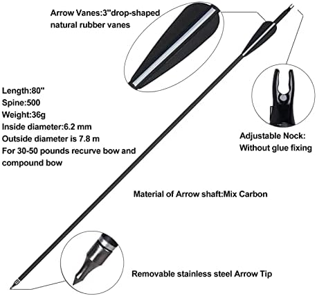 60'' Archery Recurve Bow Takedown Bow Hunting Bow and Arrow Set Adult Target Practice Competition Survival Longbow Right Hand 30-50lbs with 6pcs Fiberglass Arrows (40lbs) : Sports & Outdoors - Image 4