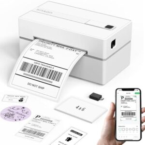 KNAON Bluetooth Thermal Shipping Label Printer, 4x6 Portable Thermal Address Label Printer for Small Business, Compatible with iPhone,Android,Windows,Mac–Works with Ebay Shopify USPS&More, White  Office Products - Color : Pink