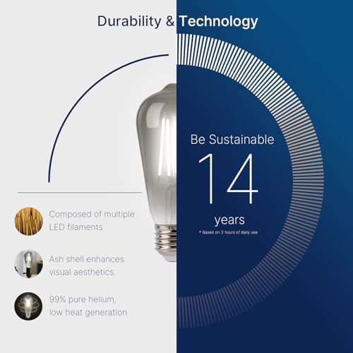FLSNT LED Edison Bulbs, 5000K White Light Dimmable ST19 LED Light Bulbs, E26 Base,4W(40W Equivalent), CRI82+, 150LM, 6 Pack, Smoky Grey Glass - - Image 9
