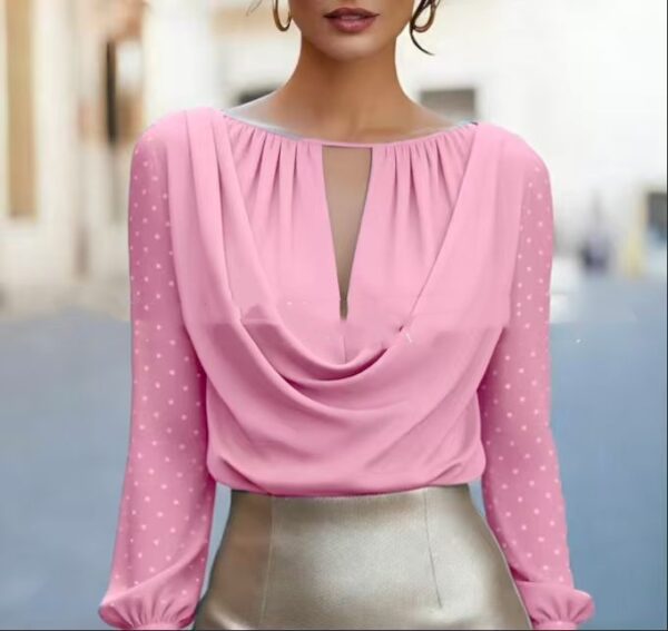 Stylish Polka-Dot V-Neck Casual Womens Top - Image 5