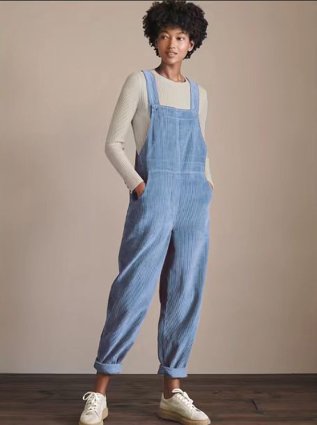 Corduroy Bib Overalls With Buttons And Pockets Fashion Casual Jumpsuit Loose Straight Pnats For Women - Image 10