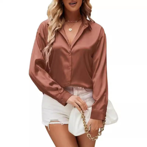 Loose-fit Faux-silk Long-sleeve Satin Top - Image 5