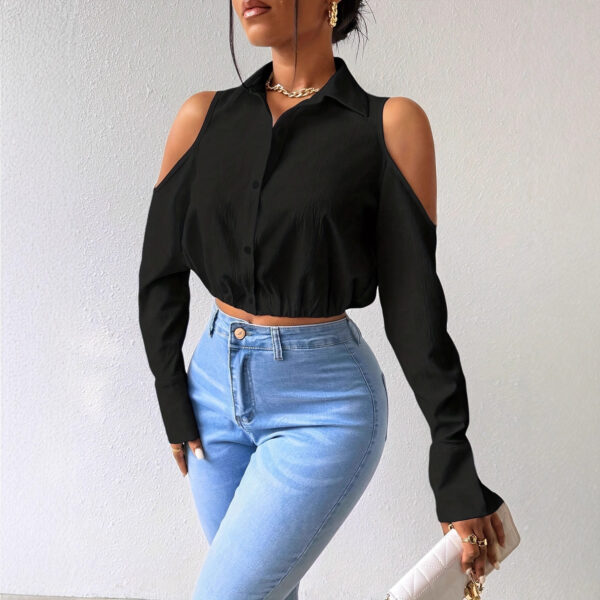 Womens Lapel-button-up Cardigan With A Sophisticated Blouse Design - Image 5
