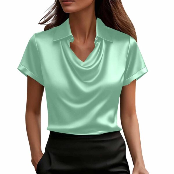 Fashionable Solid-Color Casual Lapel Collar Button-Down Short-Sleeve Shirt - Image 7