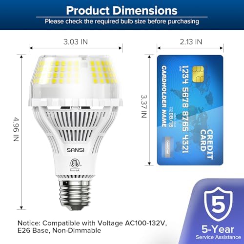 SANSI 200W Equivalent Bright Light Bulbs, 3000 Lumens Super Bright LED Light Bulb, 5000K Daylight LED Light Bulbs Non-Dimmable, 22-Year Lifetime, A21 E26 22W Energy Saving for Home Garage, 2Pack - - Image 3