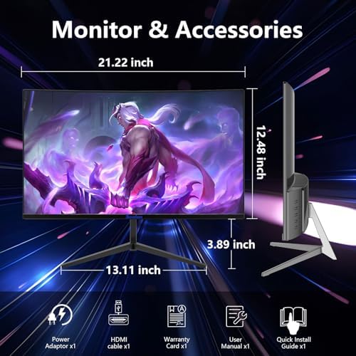 Sealan 24 inch Curved Gaming Computer Monitor FHD 1920x1080p 100Hz Refresh Rate 16:9 Aspect Ratio Free Sync Ergonomic Tilt Home Office Visual Experience for Work Play Support Wallmount (75x75mm) : Electronics - Image 8