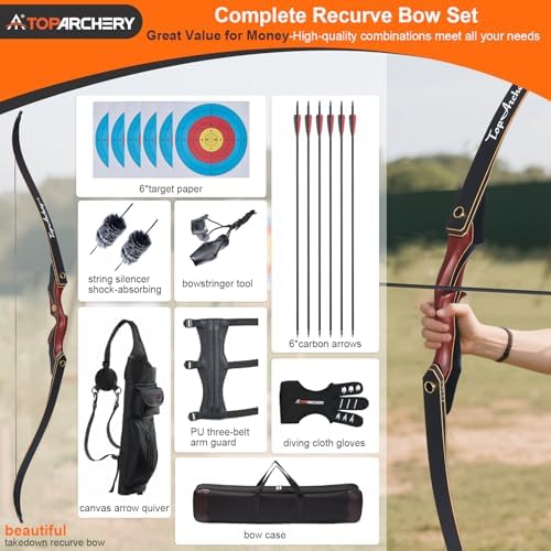 TOPARCHERY 60" Recurve Bow Set, Improved Takedown Recurve Bow and Arrow Set for Adults and Beginners Enthusiasts - Practice Bow Kit Left/Right Hand-40LB Right Hand : Sports & Outdoors - Image 2