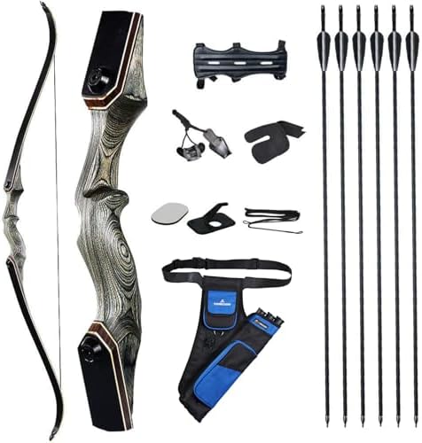 60'' Archery Recurve Bow Takedown Bow Hunting Bow and Arrow Set Adult Target Practice Competition Survival Longbow Right Hand 30-50lbs with 6pcs Fiberglass Arrows (40lbs) : Sports & Outdoors - Image 10