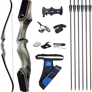 60'' Archery Recurve Bow Takedown Bow Hunting Bow and Arrow Set Adult Target Practice Competition Survival Longbow Right Hand 30-50lbs with 6pcs Fiberglass Arrows (40lbs) : Sports & Outdoors