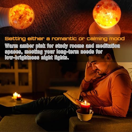 Elmoyle Himalayan Salt Lamp LED Light Bulbs, E26 2200K Warm Amber Pink, 3W Mood Lighting Night Light, E26 G45 Salt Rock Stress Relief Bulbs for Bedroom, Decor, Sleep Light, Non-Dimmable, 2pack : Tools & Home Improvement - Image 5