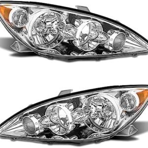ADCARLIGHTS for 2005-2006 Camry 4-Door Sedan Headlight Assembly compatible with 2005 2006 Toyota Camry Chrome Housing with Amber Reflector Headlamp Replacement Left and Right Pair : Automotive