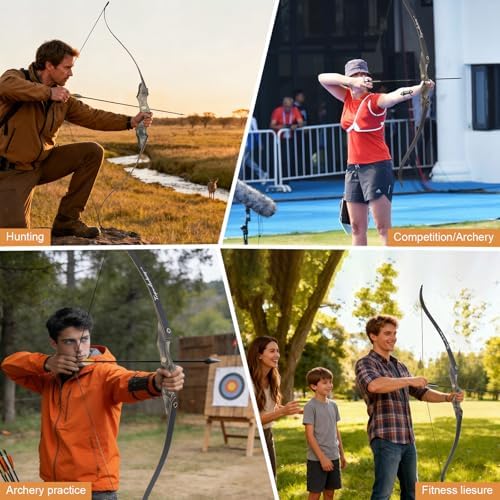 60'' Archery Recurve Bow Takedown Bow Hunting Bow and Arrow Set Adult Target Practice Competition Survival Longbow Right Hand 30-50lbs with 6pcs Fiberglass Arrows (40lbs) : Sports & Outdoors - Image 6