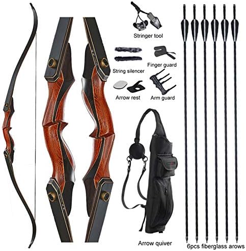 TOPARCHERY Archery 60" Takedown Hunting Recurve Bow and Arrow Set for Adults Practice Competition Longbow Kit 30-50lbs with 6pcs Arrows Right Hand Black : Sports & Outdoors