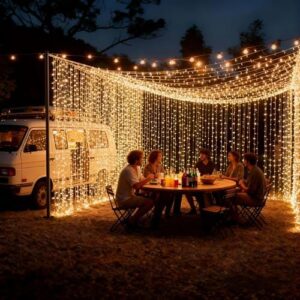 Yescom 40x10Ft 1920 LEDs Commercial Twinkle Curtain Light with 2PCS 10Ft Outdoor String Light Poles & Steel Cable 120V for Event Wedding Party Patio Backyard Garden Decor,Warm White -