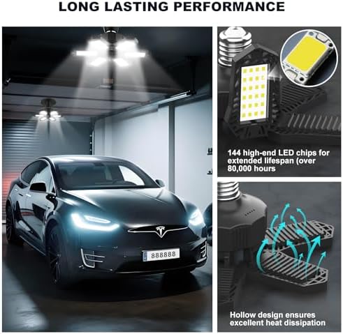 LUCORUSC Led Garage Lights Bulb 10 Pack 120W Super Bright Ceiling Led Shop Lights 6 Deformable Panels Screw in E26/E27 6500K 12000 LM Deformable Garage Light Ideal for Basement Attic and Workshop - - Image 15