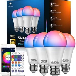Vanance Smart Light Bulbs 4Pack with Remote, A19 E26 800LM LED Color Changing Light Bulb, WiFi & Bluetooth 5.0, Warm to Cool White, Dimmable, RGB Smart Home Lighting Work with Alexa Google Assistant -