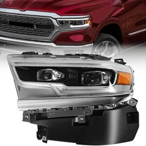 FIONE for Dodge Ram 1500 LED Headlight Assembly 2019 2020 2021 2022 Black Cover With Condenser Lens OE Style Headlamp Assemblies Left Driver Side 68316085AD CH2502321 : Automotive