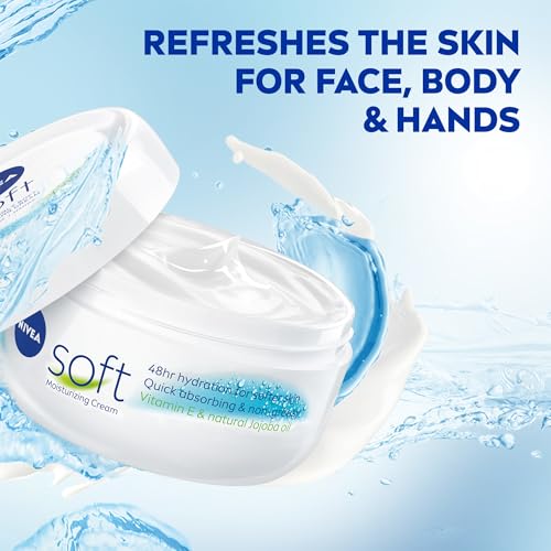 NIVEA Soft Refreshingly Soft Moisturizing Cream for Face, Body and Hands, Lightweight, Non-Greasy, 48-Hour Body Moisturizer with Jojoba Oil and Vitamin E, 6.8 Oz Jar, Pack of 3 Beauty & Personal Care - Size : 6.8 Ounce (Pack of 3) - Image 4