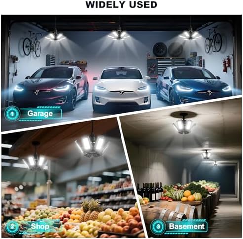 LUCORUSC Led Garage Lights Bulb 10 Pack 120W Super Bright Ceiling Led Shop Lights 6 Deformable Panels Screw in E26/E27 6500K 12000 LM Deformable Garage Light Ideal for Basement Attic and Workshop - - Image 5