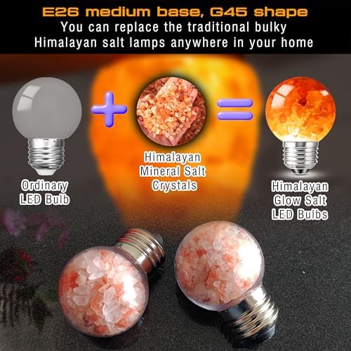 Elmoyle Himalayan Salt Lamp LED Light Bulbs, E26 2200K Warm Amber Pink, 3W Mood Lighting Night Light, E26 G45 Salt Rock Stress Relief Bulbs for Bedroom, Decor, Sleep Light, Non-Dimmable, 2pack : Tools & Home Improvement - Image 13