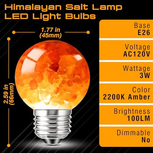 Elmoyle Himalayan Salt Lamp LED Light Bulbs, E26 2200K Warm Amber Pink, 3W Mood Lighting Night Light, E26 G45 Salt Rock Stress Relief Bulbs for Bedroom, Decor, Sleep Light, Non-Dimmable, 2pack : Tools & Home Improvement - Image 2