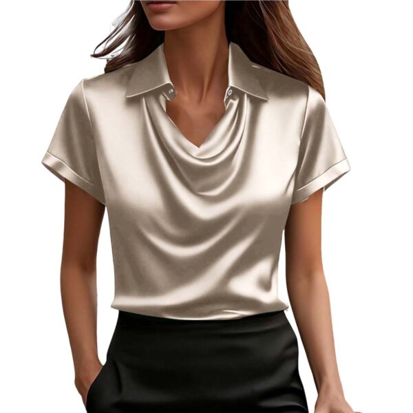 Fashionable Solid-Color Casual Lapel Collar Button-Down Short-Sleeve Shirt - Image 4