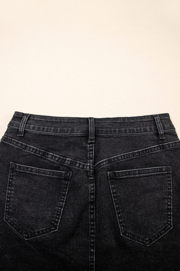 Carbon Grey Mineral Wash Ripped Raw Hem Denim Mini Skirt - Image 7