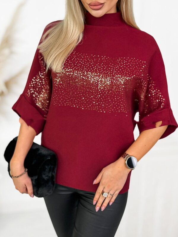 Sequin Solid-color High-neck Fashion Top Shirt - Image 4