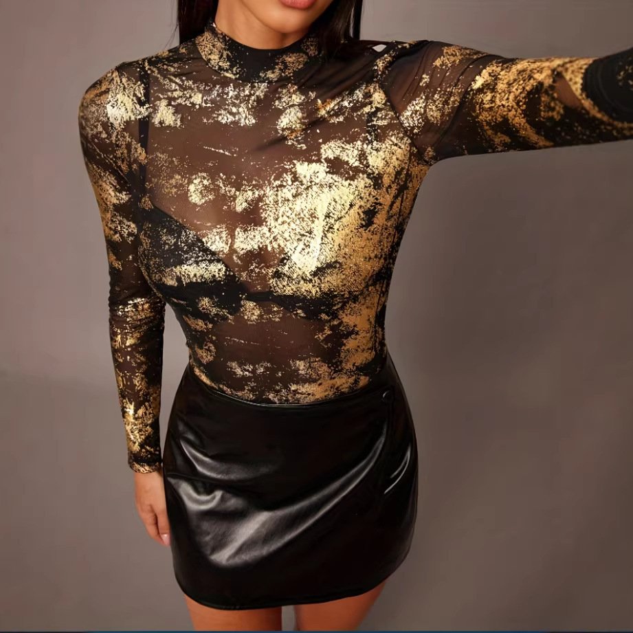 Womens Sexy Mesh Long-Sleeve Top - Image 4