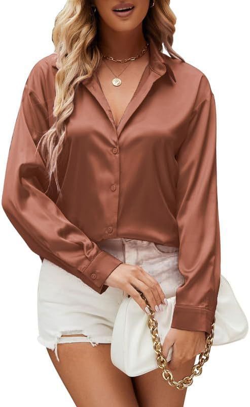 Loose-fit Faux-silk Long-sleeve Satin Top - Image 4