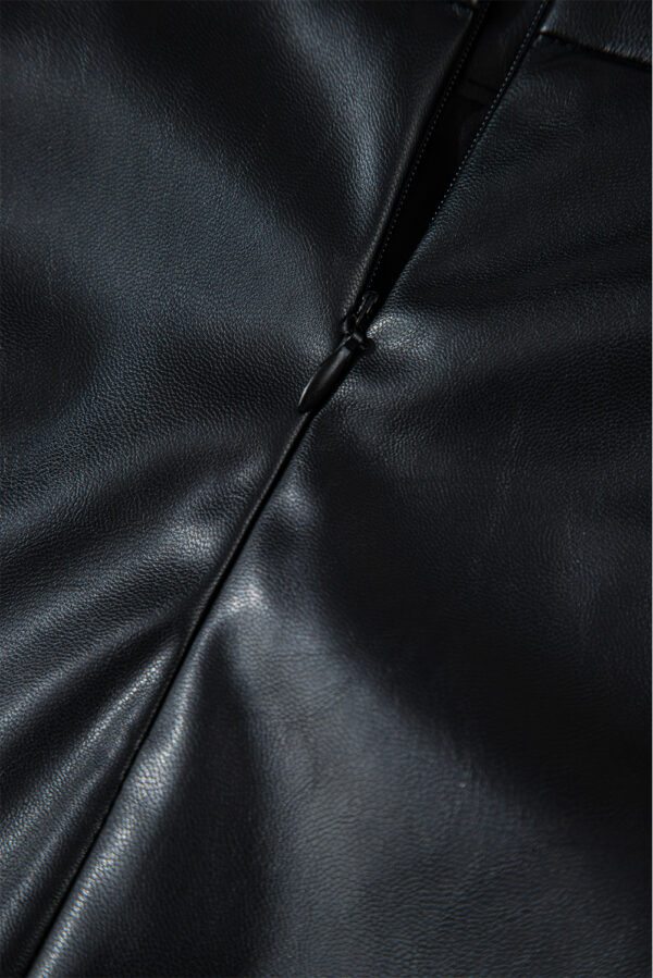Black PU Leather Side Slits Slim Fit High Waist Mini Skirt - Image 8