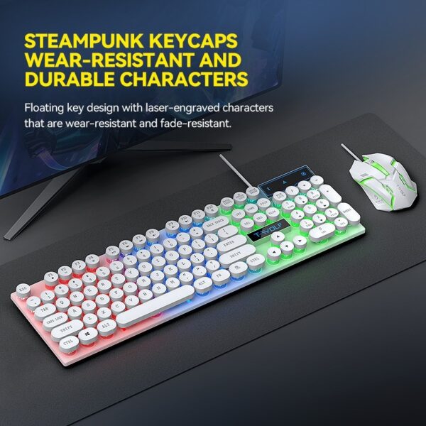 Retro Wired Glowing Mechanical-feel Keyboard And Mouse Gaming Set - Image 4