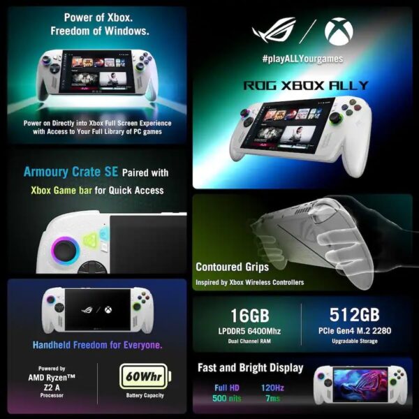 ASUS ROG Xbox Ally 7" FHD Gaming Handheld Console, 120Hz IPS LED Touch Screen, AMD Ryzen Z2 A Processor, Windows 11, with GSF 3-in-1 Kit (512GB) : Video Games - Image 12