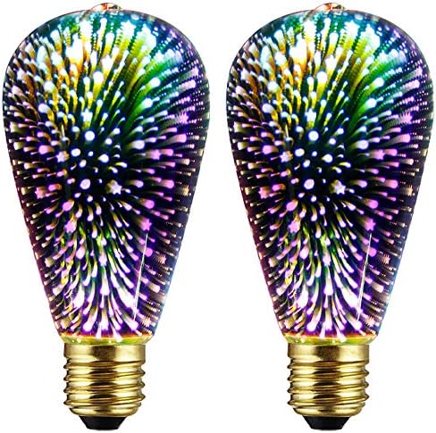 2 Pack Infinity 3D Fireworks Effect ST19 LED Light Bulb - 3W 120V Fairy Multicolor Disco Party Light, Stain Glass Colorful Bulb - - Image 4