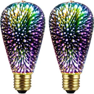 2 Pack Infinity 3D Fireworks Effect ST19 LED Light Bulb - 3W 120V Fairy Multicolor Disco Party Light, Stain Glass Colorful Bulb -