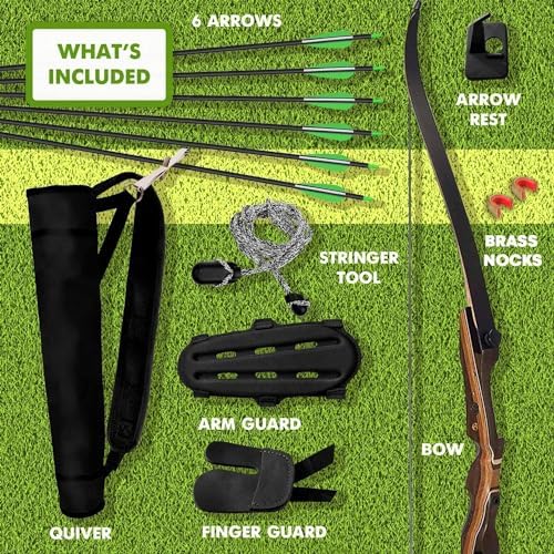 Samick Sage Takedown Recurve Bow and Arrow Set - 62 Inch Complete Ready-to-Use Longbow Archery Set - Includes 6 Arrows, Quiver, Bowstring & Stringer Tool, Arm & Finger Guard for Adults & Older Teens : Sports & Outdoors - Image 9