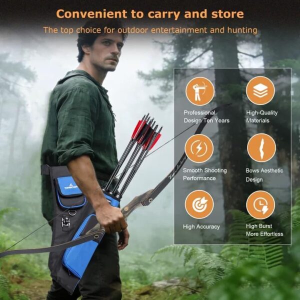 60'' Archery Recurve Bow Takedown Bow Hunting Bow and Arrow Set Adult Target Practice Competition Survival Longbow Right Hand 30-50lbs with 6pcs Fiberglass Arrows (40lbs) : Sports & Outdoors - Image 14